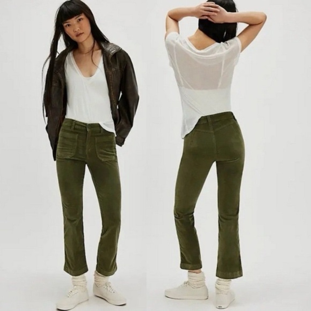 NWT Free People High Waisted Corduroy Kick Flare Pants Chive Army Green Size 4